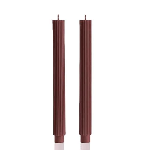 PAMELIFE 2 Pack | 10" Premium Unscented Ribbed Wick Taper Candles, Tall Ribbon Wax Dinner Unscented Modern Home Décor Soy Wax Handmade 12 Hours candlesticks (Brown) - Image 1