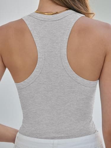 ANRABESS Womens Sleeveless Square Neck Tank Tops Summer Racerback Workout Top Ribbed Knit Slim Fit Basic 2026 Casual Clothes Bright Grey Large thumbnail 2