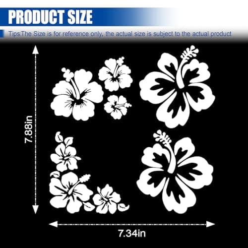 Hawaiian Hibiscus Flower Car Decal Sticker, Waterproof PET Decal, Car Bumper Sticker, Automotive Exterior Decoration Sticker Decal for Car, Truck, SUV, Door, Wall, Laptop (White, 7.88”×7.34”) thumbnail 2