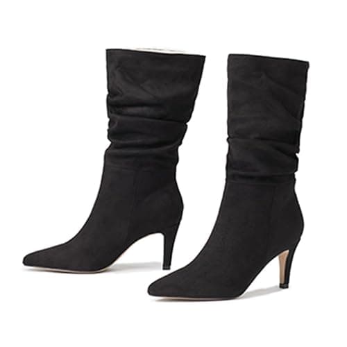 seiveini Stiefel Damen Hohe Stiefel Elegant Spitzen Stiefel mit Hohem Absatz Klassische Wildleder Stiefel Langschaft Damen Winterstiefel Herbststiefel Cowboy Stiefel mit Kitten-Heel thumbnail 5