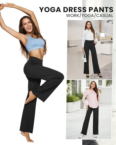 G4Free Petite Wide Leg Pants for Women Yoga Dress Pants with Pockets Straight Leg Sweatpants Stretch Business Casual Work Pants(Black,XXS,Petite) thumbnail 4