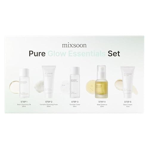 mixsoon Pure Glow Essentials Set-5-Step Skincare Kit - Hydrating Skincare Gift Set, Cleansing Oil, Foam, Toner, Essence, Cream (15ml*1+20ml*3+30ml*1) 105ml / 3.55 Fl. Oz. Korean Glass Skin Care - Image 1