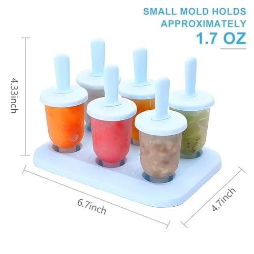 Popsicle Molds with Reusable Sticks, Ice Cream Popsicle Molds, 6-Cavity Ice Pops Maker, Easy to Use and Reusable (Blue-Small) thumbnail 2