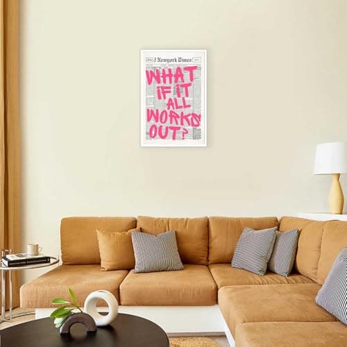 Drimiler Retro Newspaper Pink Font Poster What If It All Works Out Canvas Wall Art Positive Affirming Quote Minimalist Prints Painting For Home Bedroom Dorm Wall Decor 8x12in Unframed thumbnail 5