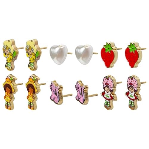 LUV HER The World of Strawberry Shortcake Hypoallergenic Earrings for Girls Ages 4+ - Safe Stud Styles - Jewelry Gift for Sensitive Ears & Cartoon Lovers, 6 Pairs thumbnail 2