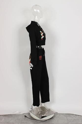 Women's Skeleton Printed Zipper Set Short Open Hoodie High Waist Straight Leg Pants Running Two Piece Set thumbnail 7