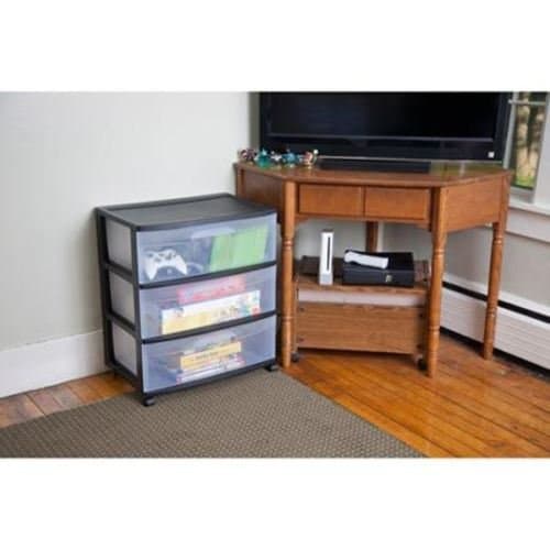 3 Drawer Wide Cart Black Storage Plastic thumbnail 2