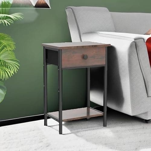 Pabroni Night Stand Bedside Tables with Drawer Rustic End Table for Small Spaces 2 Tiers Side Table Nightstands for Bedroom, Living Room, Study, Office - Rustic Brown - 15.4" x 11" thumbnail 6