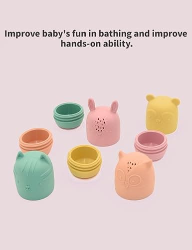 PandaEar Baby Bath Toys, 4 Pack Silicone Bath Toys for Infants Toddlers 6-18 Months, Non Toxic Baby Kids Squeezable Shower Toys thumbnail 7
