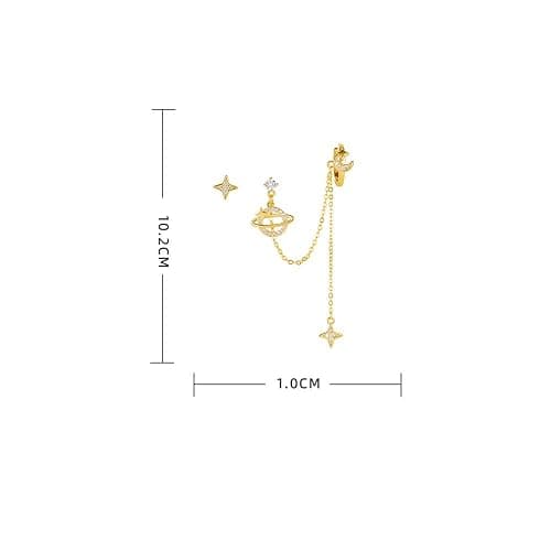 Planet CZ Moon Star Ear Cuff Wrap Clip On Crawler Climber Hoop 925 Sterling Silver Post Stud Chain Threader Tassel Asymmetric Earrings for Women Cute Hypoallergenic Gifts Daughter Bff Christmas thumbnail 5