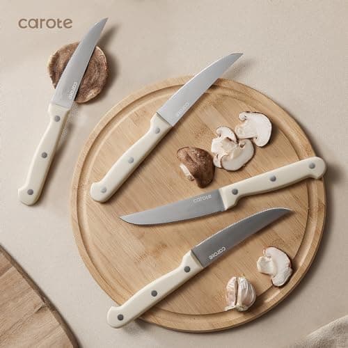 CAROTE 14 Pieces Knife Set with Block, Forged, High Carbon Stainless Steel Sharp Blade Block Knife Set, Dishwasher Safe Cutlery, Cream thumbnail 7