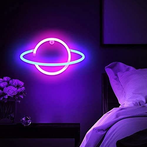 Lumoonosity Planet Neon Sign - USB Powered Saturn LED Light with On/Off Switch, Planet Led Sign for Wall Decor - Aesthetic Hanging Saturn Neon Light for Bedroom, Gaming Room thumbnail 8