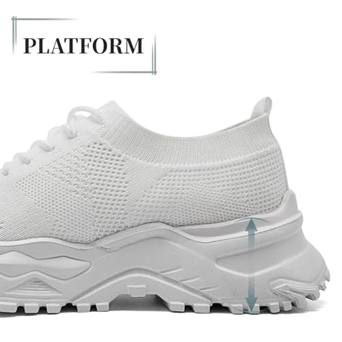 VXGGVX Women's Chunky Platform Tennis Sneakers Walking Running Gym Shoes Lightweight Breathable Comfort Work Sports Casual Elevator Shoes White Size 8 thumbnail 3