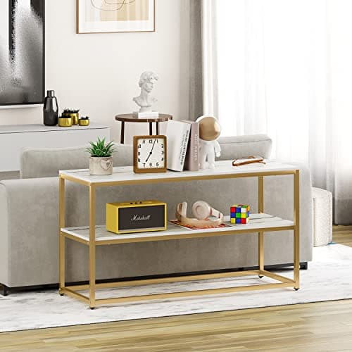 Function Home TV Stand for TVs up to 50 Inch, 3 Tier Entertainment Center, Modern TV Cabinet with Marble Top and Gold Metal Base, 42" Media Console Table with Storage for Living Room Bedroom - 42" Gold thumbnail 5