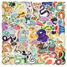 Macaroon Snake Stickers for Party Favors,50 PCS Cartoon Animals Cute Style Scrawl Stickers for Water Bottle Laptop Phone Luggage Guitar Bicycle,Waterproof Vinyl Stickers for Teens Girls Children - Image 1