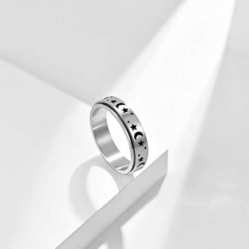 ANIEJUFI Stainless Steel Spinner Ring Luminous Glow Moon and Star Fidget Stress Relief Anxiety Rings for Women Men Size 4-12 thumbnail 5