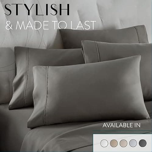Danjor Linens Bed Sheet Set Queen Size for Hot Sleepers, Hotel Premium Sheets with 4 Pillowcases, Lightweight Brushed Microfiber Deep Pockets, Breathable Cooling 6 Piece Bedding Sets, Gray thumbnail 5