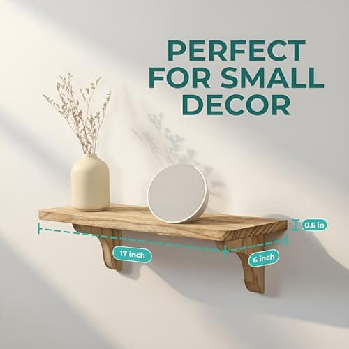 Real Wood Long Shelf for Wall - 17 inch (3 Pack) - Easy to Install, Template and Video Included - Wide Shelves for Wall, Mountable Shelves for Bedroom thumbnail 3