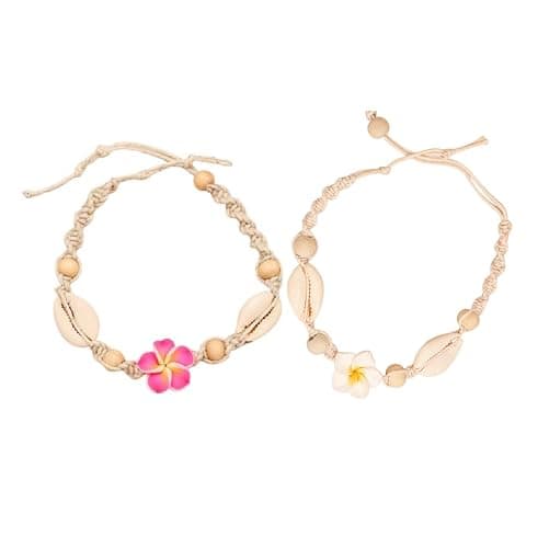 Caiyao 2pcs Lovely Hawaiian Plumeria Rubra Anklet Bracelet Tropical Flower Bohemia Luau Beach Party Accessories for Women - Image 1