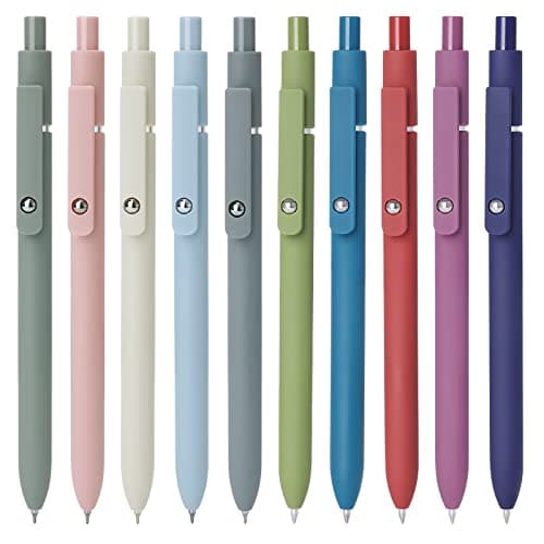 FIOVER 10pcs Gel Pens Quick Dry Ink Pens Fine Point Premium Retractable Rolling Ball Gel Pens Black Ink Smooth Writing for School Office Home (Morandi & Retro) - Image 1