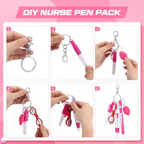 MotiMind 6 Pcs Nurse Pen Set Include Permanent Marker Pen Retractable Ballpoint Pen Keychain Clip Foldable Scissors Lights LED Flashlight Keychain for Nurse Accessories(Pink) thumbnail 6