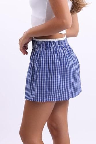 UAURORAO Women Gingham Boxer Skirt Y2k Plaid Checkered Mini Short Skirt E Girls Elastic Waistband Preppy Pencil Skirt thumbnail 4