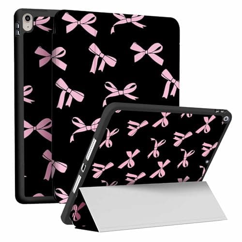 RQYDYZMJ Case for iPad 9th / 8th / 7th Generation (2021/2020/2019) 10.2 inch,Auto Sleep/Wake,Trifold Smart Stand Shockproof Cover Case for Women Girls (Black and Pink Bow) - Image 1