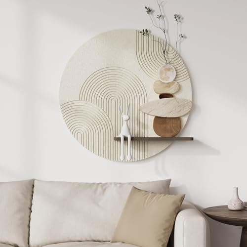 3D Textured Neutral Abstract Wall Art Decor with Shelf, Boho Beige and Brown Artwork for Walls, Modern Minimalist Wall Decor for Living Room, Hallway, Dining Room, Kitchen, Bedroom, Office 24x24 Inch thumbnail 2