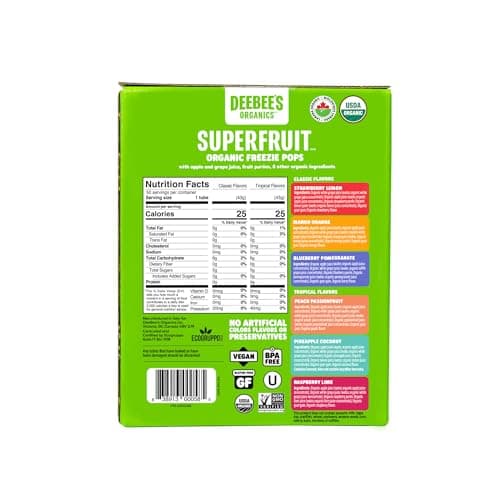DeeBee's Organics SuperFruit Freezie Pops Variety Pack, No Added Sugars, No Artificial Flavors or Colors (Pack of 50) thumbnail 2