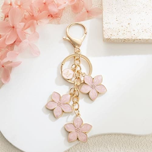 XGALBLA Big Flower Keychain, Enameled Cute Pink Flower Initial Letter R Keychain for Women, Bag Charms for Handbags Purse Accessories(Pink R) thumbnail 5