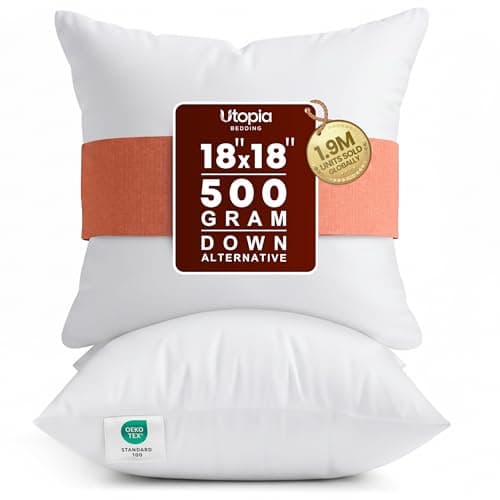 Utopia Bedding 18x18 Pillow Inserts, Set of 2, White – Indoor Decorative Throw Pillows for Bed, Sofa & Couch – Soft, Supportive & Fluffy Cushion Inserts - Image 1