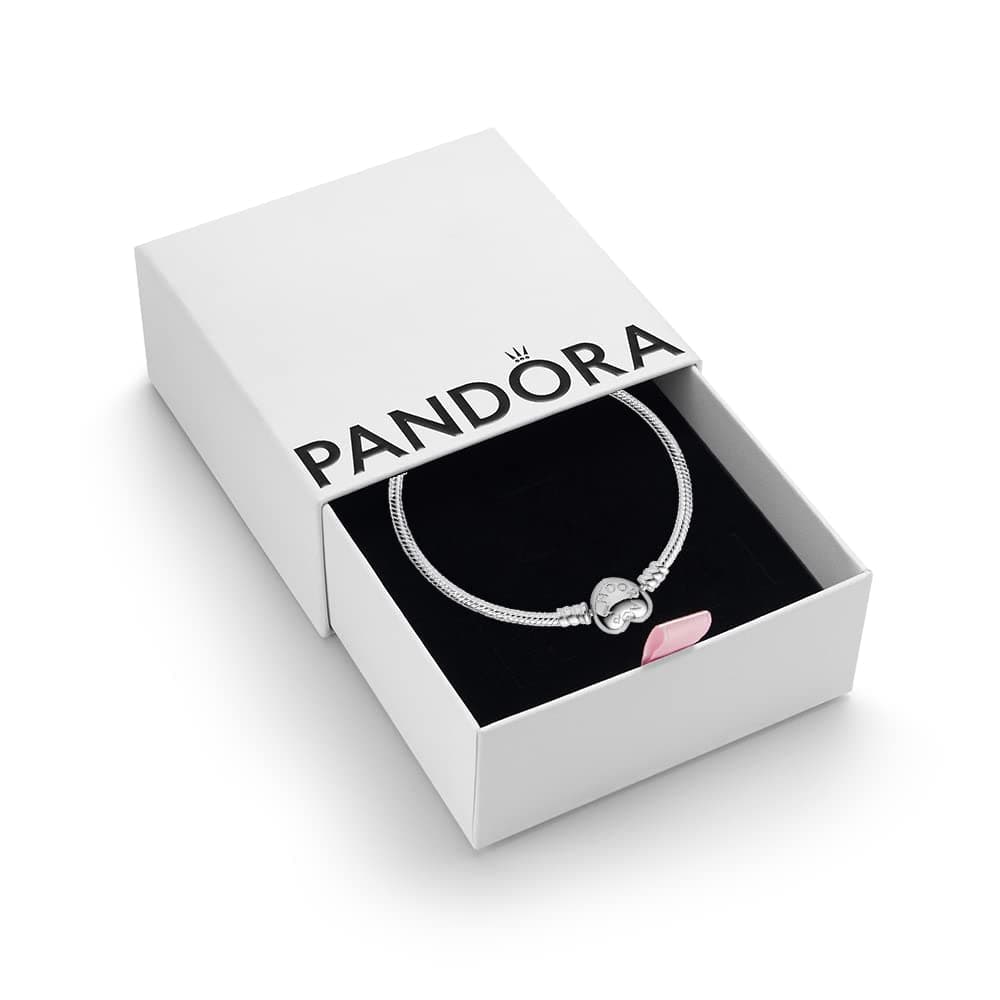 Pandora Women's Silver Bracelet With Heart-Shaped Clasp - Image 1