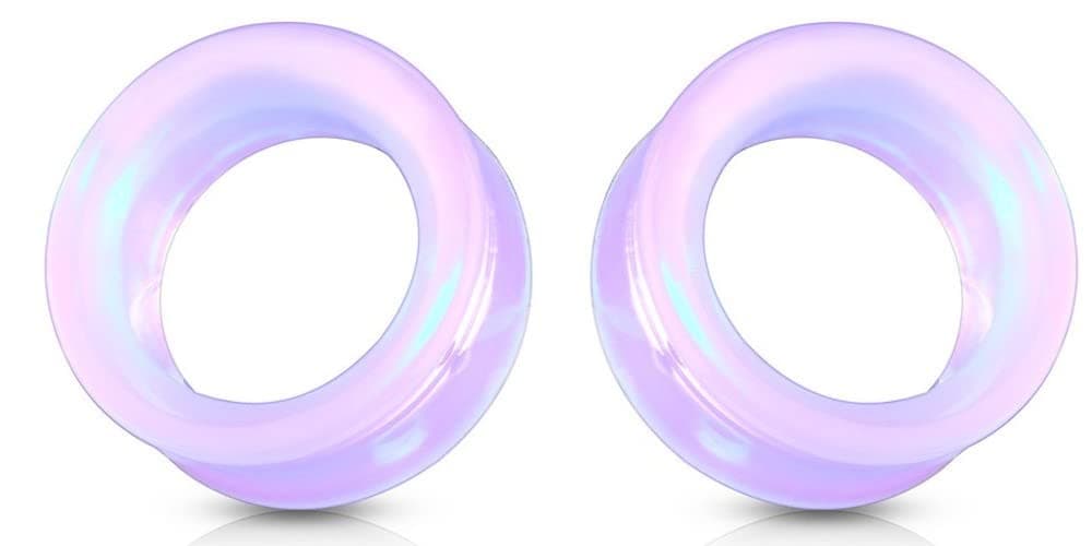 Lavender Opalite hollow Glass Ear Plug gauges soscene - Image 1