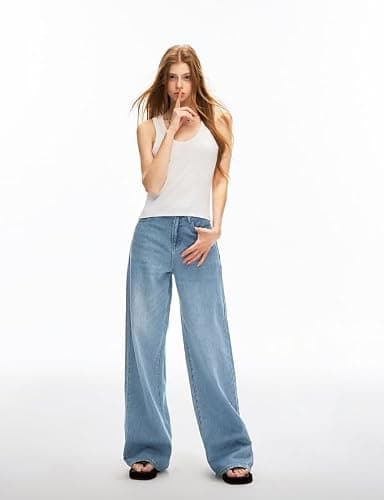 Women's Adjustable Wasit Baggy Jeans with Snap-Button Waistband Wide Straight Leg High Rise Jeans Denim Pants Y2K Trousers thumbnail 7