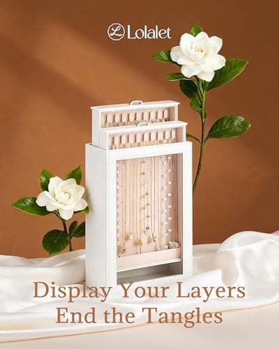 Lolalet Necklace Organizer Box, Jewelry Storage Box with Clear Window for Necklaces Bracelets, Tangle-Free Necklace Display Case for Women Girls, White, 2 Layers 20 Hooks thumbnail 8