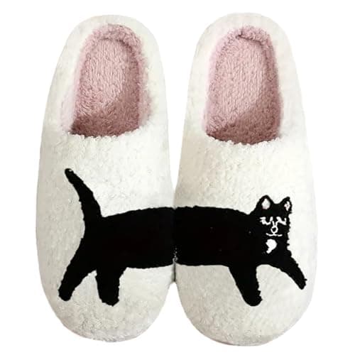 ULEL Women's Men's Cute Cat Slippers Fuzzy Memory Foam Kawaii Cartoon Animal Slippers Winter Warm Fluffy Shoes Small Cat-41-42 - Image 1