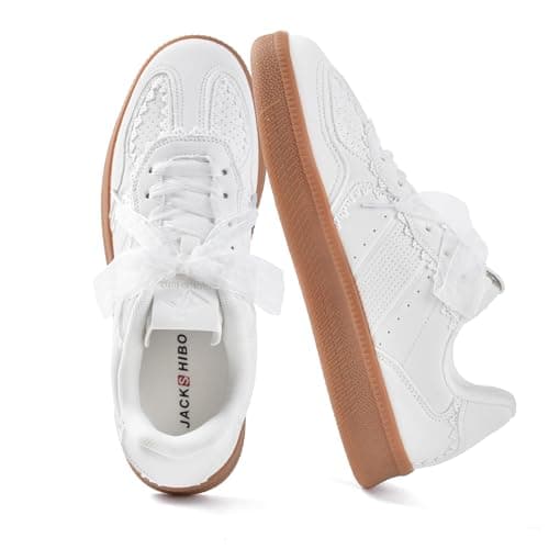 JACKSHIBO Women's Ribbon Lace-Up Fashion Sneakers Arch Support Gum Sole Tennis Walking Shoes with Memory Foam - Image 1