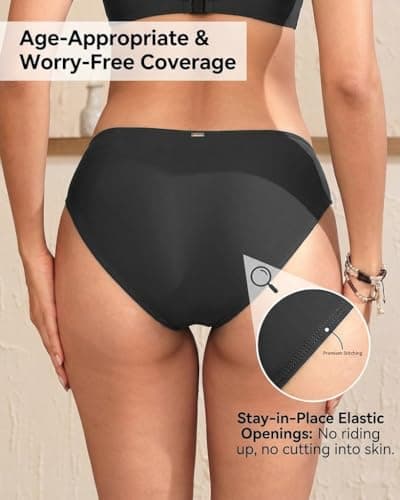 Zmart Women Full Coverage Bikini Bottoms - Mid Rise Bathing Suit Swim Bottom Swimsuit Swimwear Black M thumbnail 4