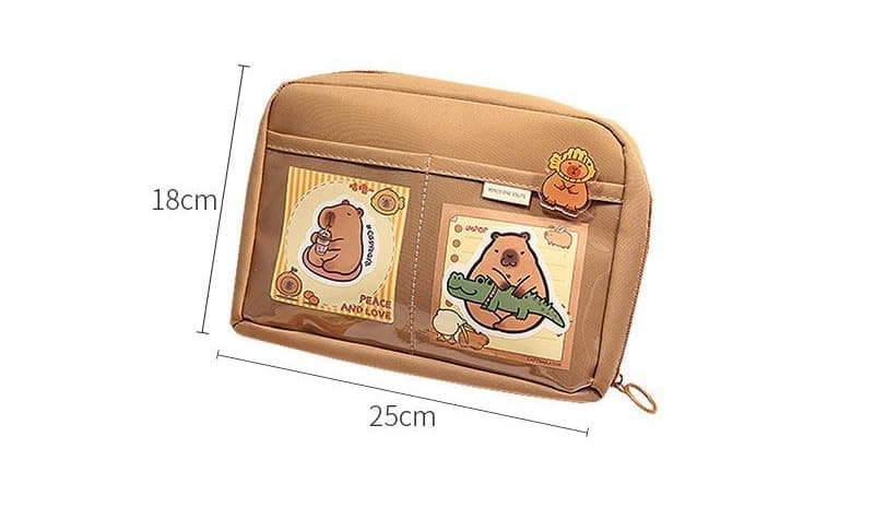 NAPIMICO Cute Capybara Pencil Case with 12 Compartments 90° Wide Opening Mouth Pencil Pouch with Kawaii Pins Plush Cute Stationery (Brown) thumbnail 2