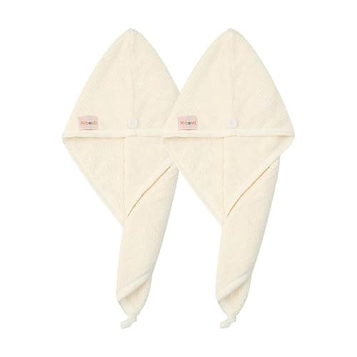 M-bestl 2 Pack Microfiber Hair Towel Wrap,Hair Drying Towel with Button, Absorbent and Soft,Anti-frizz Head Towel to Dry Hair Quickly(Beige&Beige) thumbnail 2