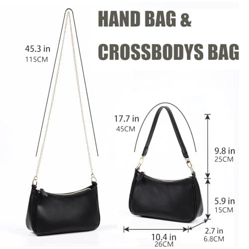 Elegant Faux Leather Shoulder Bag, Clutch Tote Handbags for Women, Convertible Crossbody Purse with 2 Removable Straps, Zipper Closure, Handbag for Women (Black) thumbnail 5