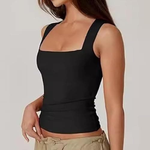 Zovara Tank Top, Square Neck Tank Sleeveless Tight T-Shirts, Women's Soft Breathable Comfortable Fashion Vest thumbnail 5