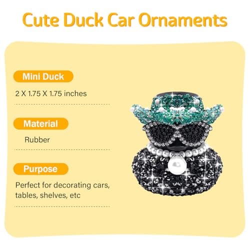 wonuu Black Diamond Rubber Duck Car Ornaments Funny Office Gifts Dashboard Decorations for Cool Car Accessories, Atrovirens thumbnail 3