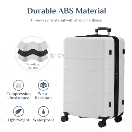 OLIXIS 3-Piece Luggage Set, Carry On Suitcases with Spinner Wheels, Expandable Travel Luggage with TSA Approved Lock & ABS Hard Shell, White, 20/24/28 Inch thumbnail 7