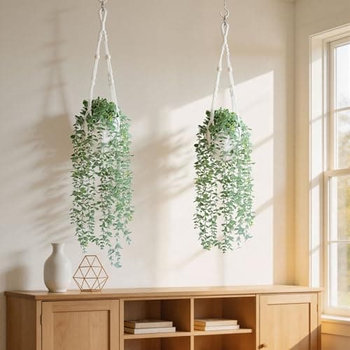 DREAMLOOM Fake Hanging Plants with Pot, Artificial Eucalyptus Hanging Plants with Macrame Hanger for Indoor Decor, Fake Hanging Vines Faux Greenery for Home Kitchen Office thumbnail 9