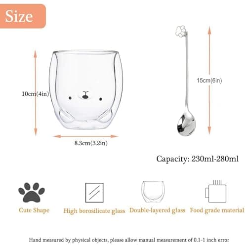 Binoster Bear Cute Mugs Kawaii Double Wall Glass Coffee Tea Mill Yogurt Cup Funny Novelty Gift for Women Her Friends Office Birthday Christmas thumbnail 6