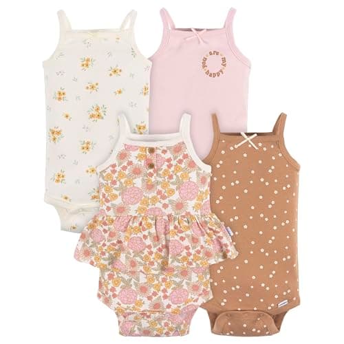 Gerber Baby Girls Multi-Pack Sleeveless Onesies Bodysuit, Retro Floral, 0-3 Months - Image 1