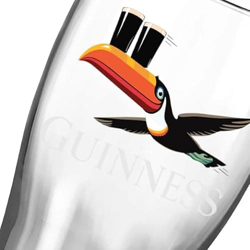 Guinness 20oz Tulip Pint Glass – Flying Toucan & Tortoise Design – 2 Pack | Official Merchandise Vintage Irish Pub Barware thumbnail 3
