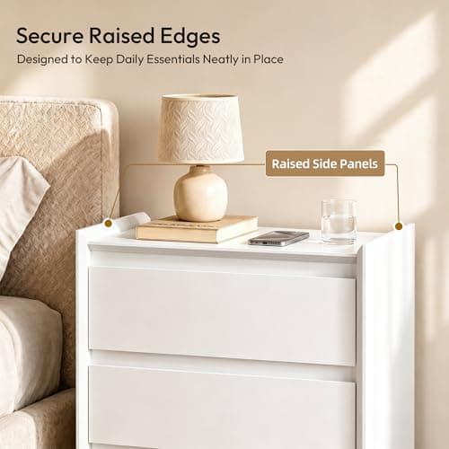 FurniXpress 24" Tall Nightstand with Charging Station Including USB-C, Modern Bedside Table and Sofa End Table - White, 3 Drawers, 1-Pack thumbnail 6