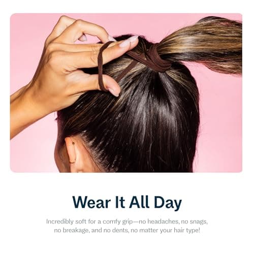 Gimme Beauty Fine Hair Elastic Bands - Slim-Fit Elastic Ties for Fine, Brittle, or Bleached Hair - No-Dent, Gentle-Grip Ponytail Holders for All-Day Comfort - 12 Pack, Dark Brown thumbnail 4